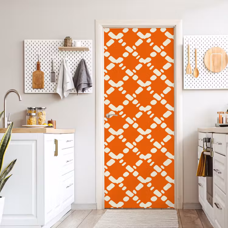 Deursticker - Oranje - Ruitpatroon - Wit — 7