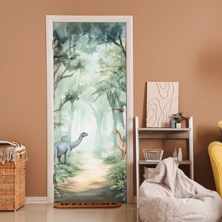 Deursticker - Dino - Jungle - Dinosaurus - Groen — 2