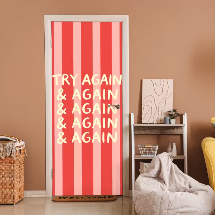 Deursticker - Strepen - Rood - Try again — 2