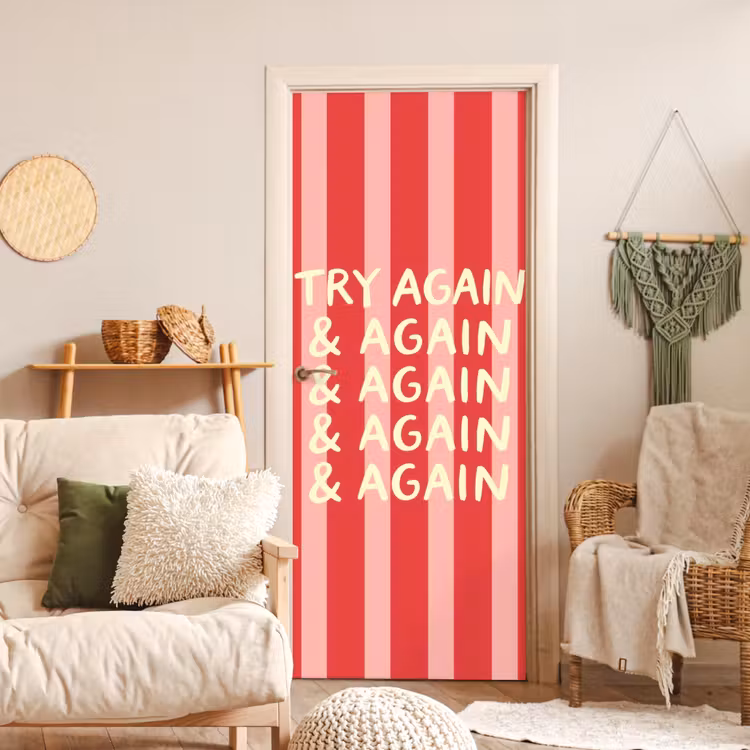 Deursticker - Strepen - Rood - Try again — 4