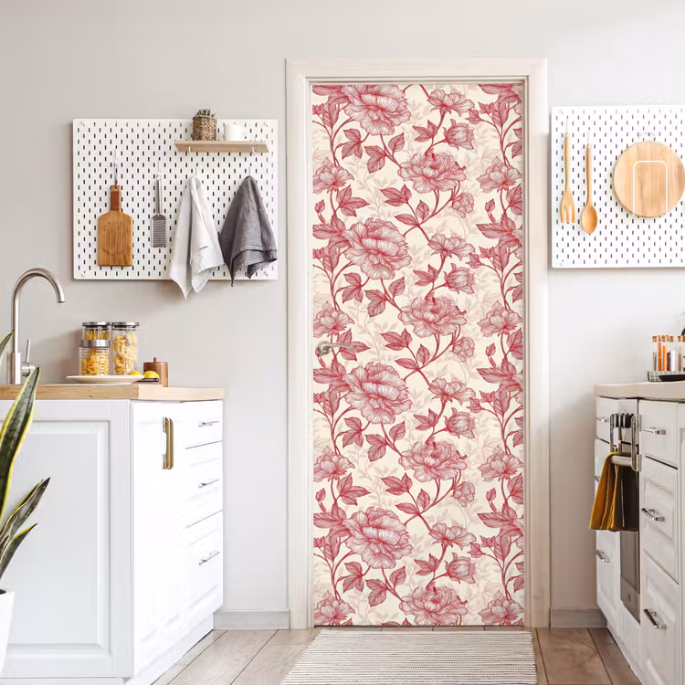 Deursticker - Pioenrozen - Modern -  Rood — 7