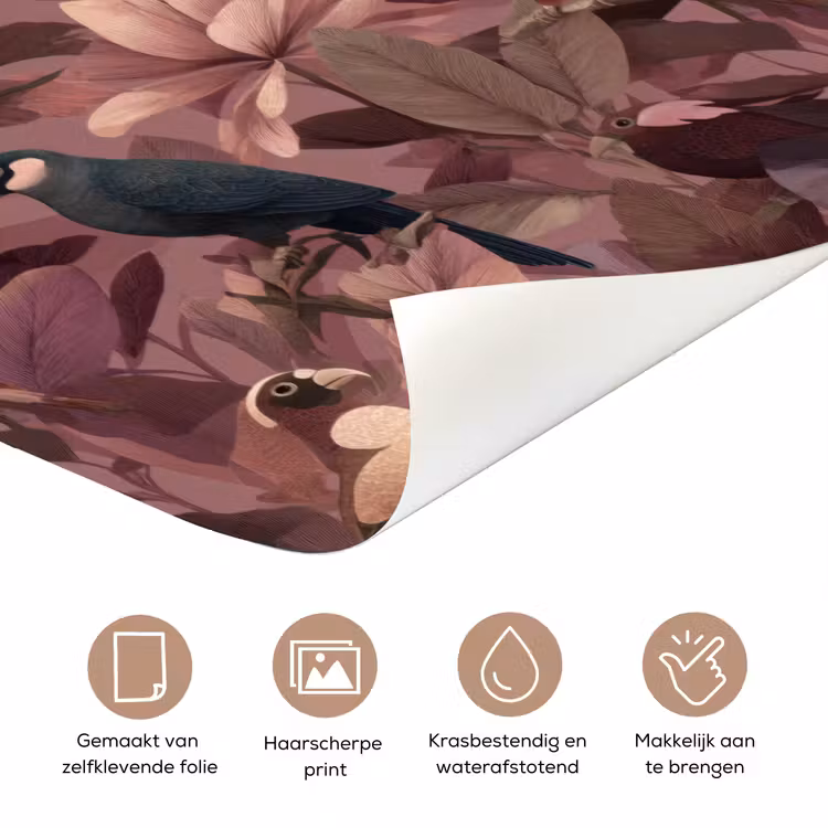 Deursticker - Vogels - Bladeren - Roze — 3