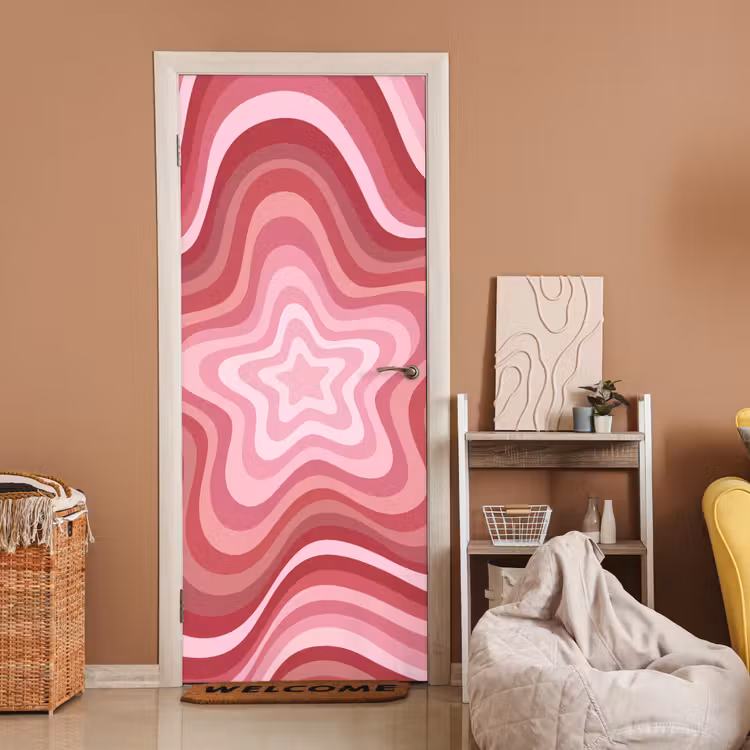 Deursticker - Ster - Golvend - Abstract - Roze — 2