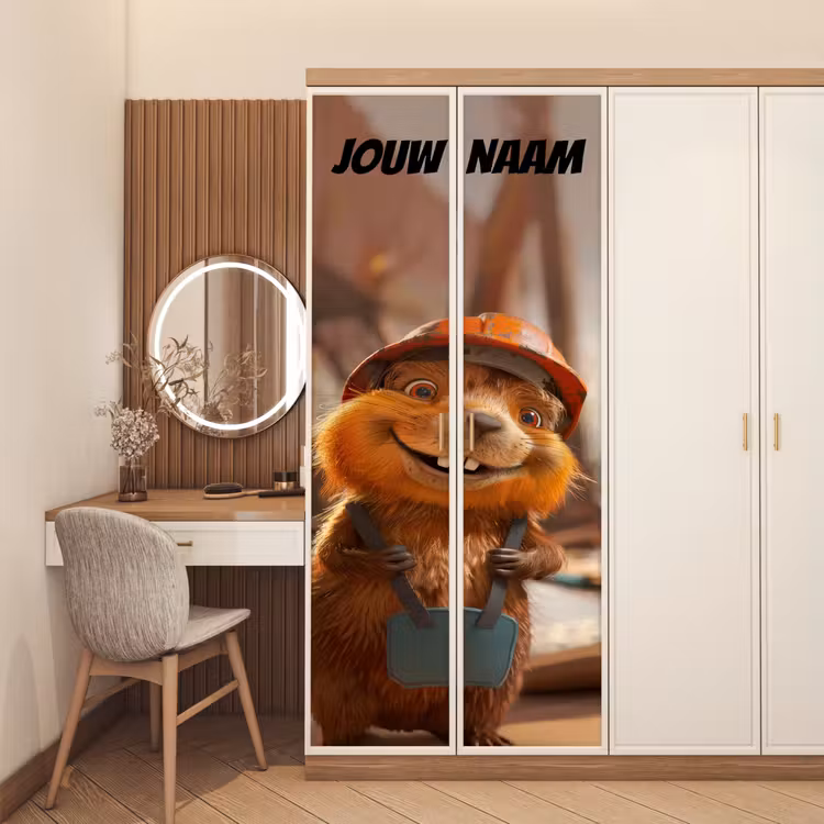 Deursticker met naam - Bever - Bouwhelm - Bruin — 5