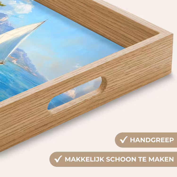 Dienblad - Zeilboot - Rotsen - Kust - Huizen — 8