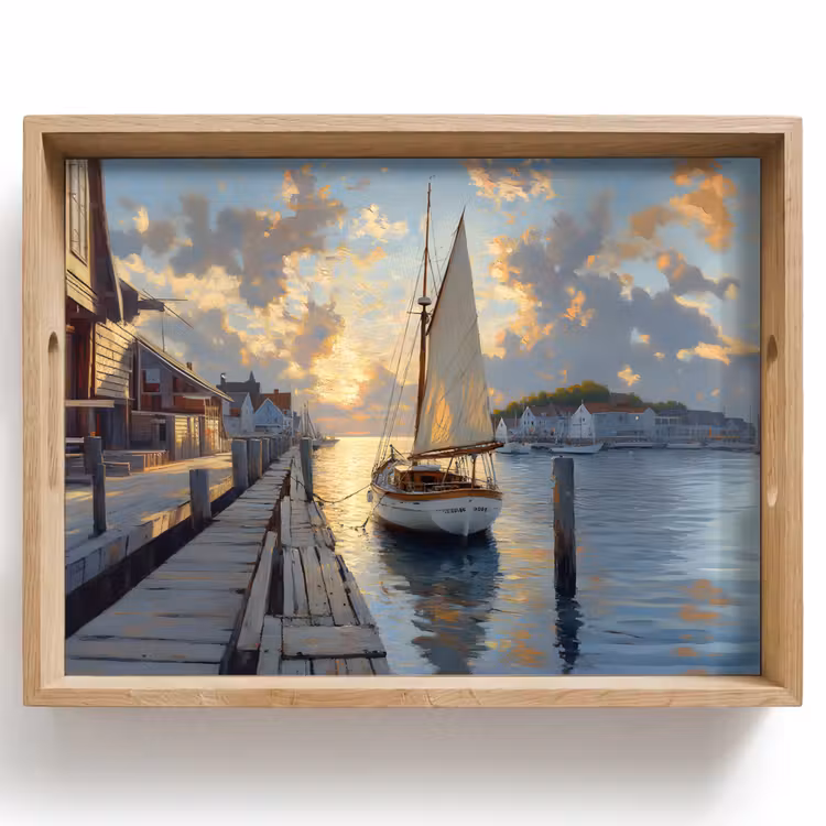 Dienblad - Zeilboot - Zon - Pier - Hout — 1