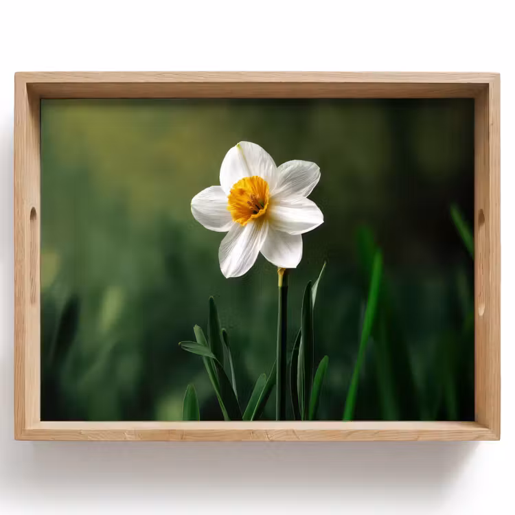 Dienblad - Narcis - Bloem - Wit - Grassprieten — 1