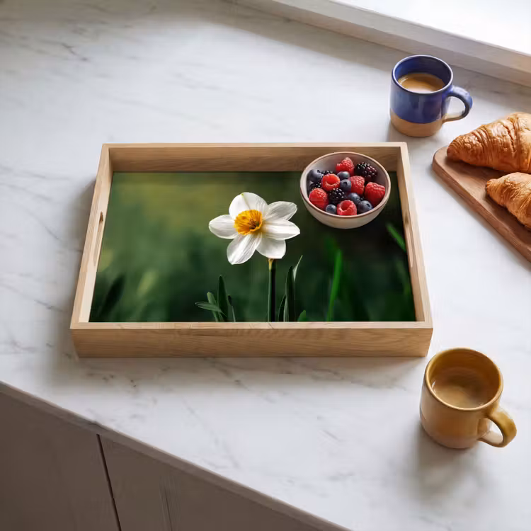Dienblad - Narcis - Bloem - Wit - Grassprieten — 3