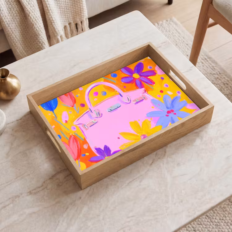 Dienblad - Tas - Roze - Bloemen — 2