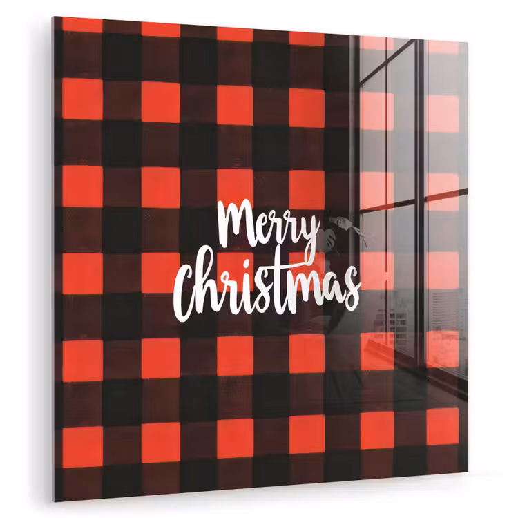 Glas schilderij - Geruit - Rood - Tekst - Christmas — 1