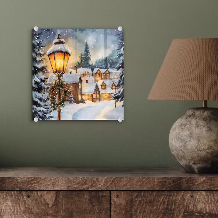 Glas schilderij - Kerstdorp - Huizen - Sneeuw - Kerst — 4