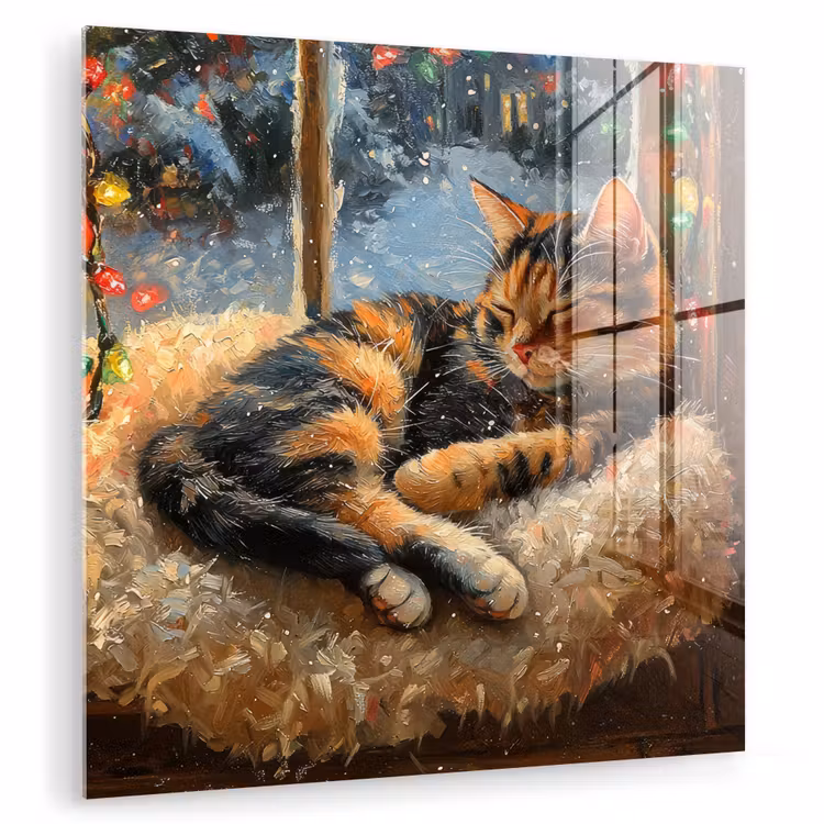 Glas schilderij - Kat - Kerst - Winter - Dier — 1