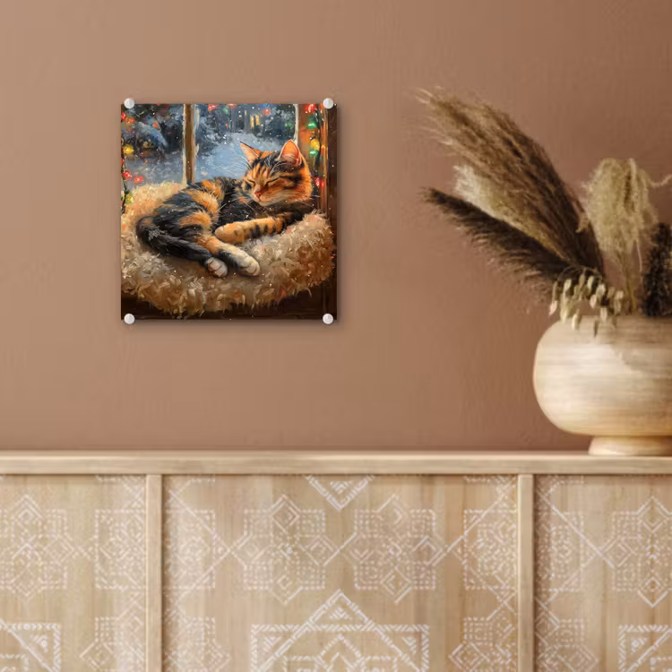 Glas schilderij - Kat - Kerst - Winter - Dier — 6