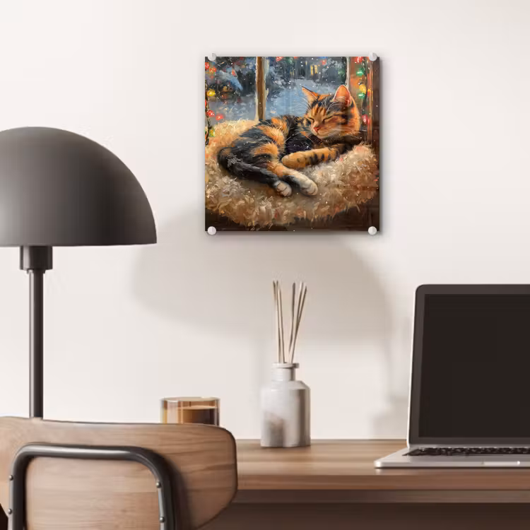 Glas schilderij - Kat - Kerst - Winter - Dier — 7