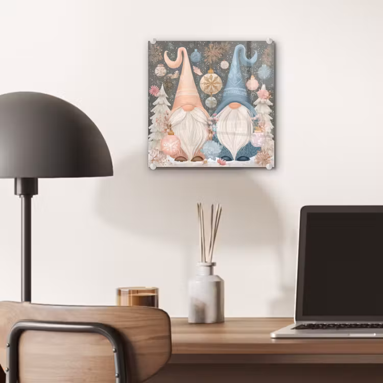 Glas schilderij - Kerst - Gnomen - Pastel — 7
