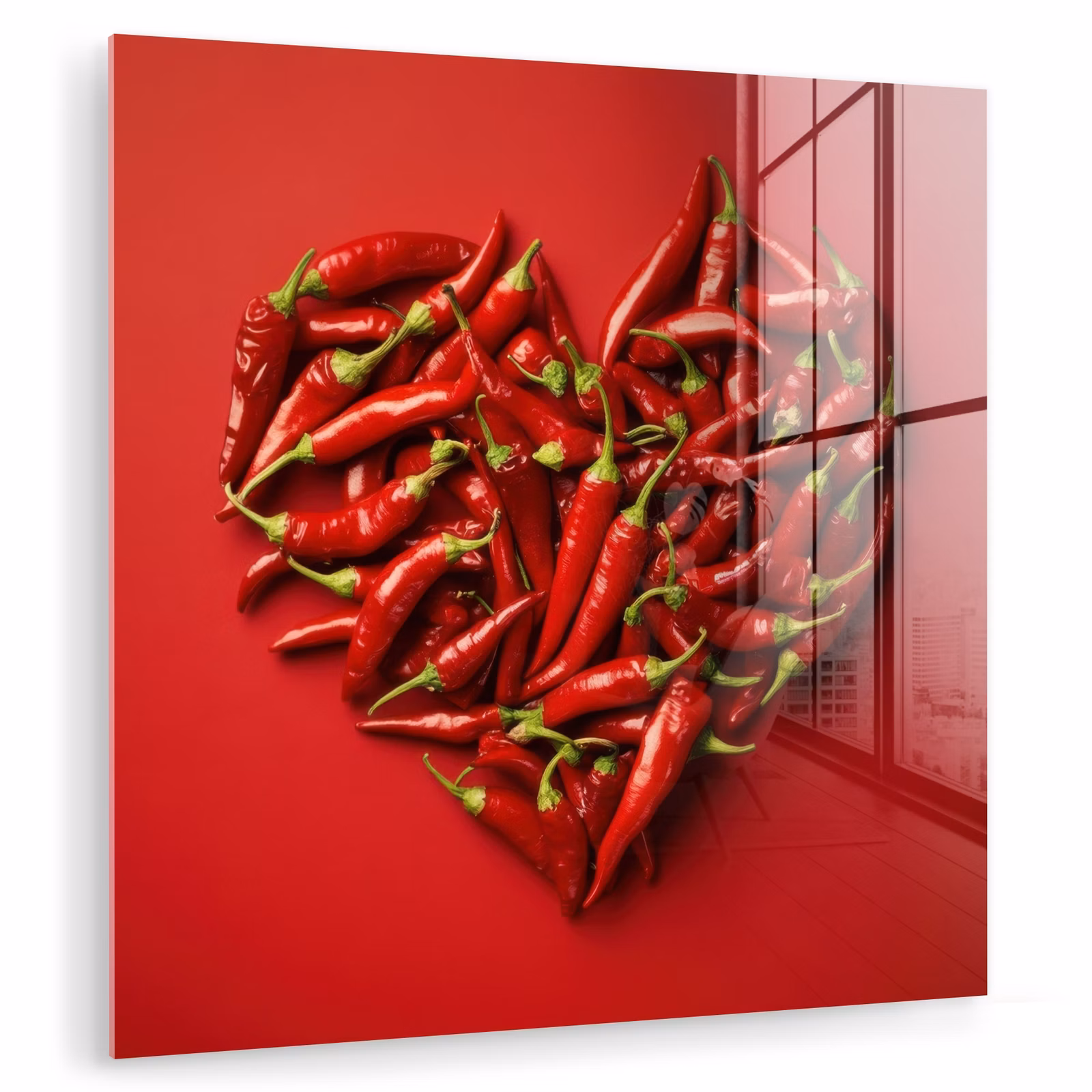 Glas schilderij - Pepers - Rood - Hart — 1