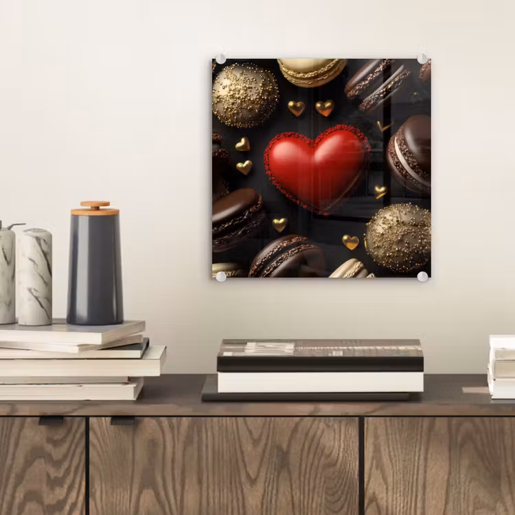Glas schilderij - Macarons - Rood - Hart — 2