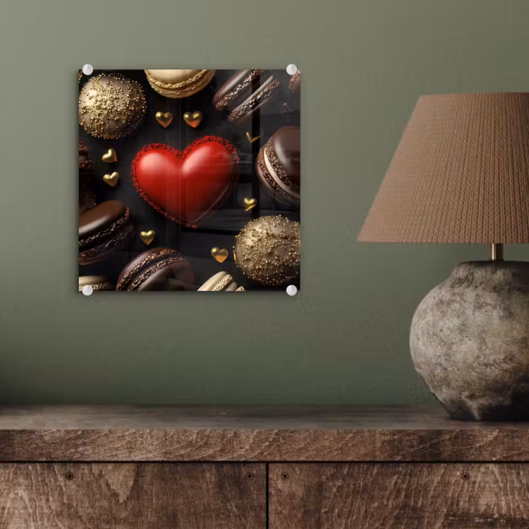Glas schilderij - Macarons - Rood - Hart — 4
