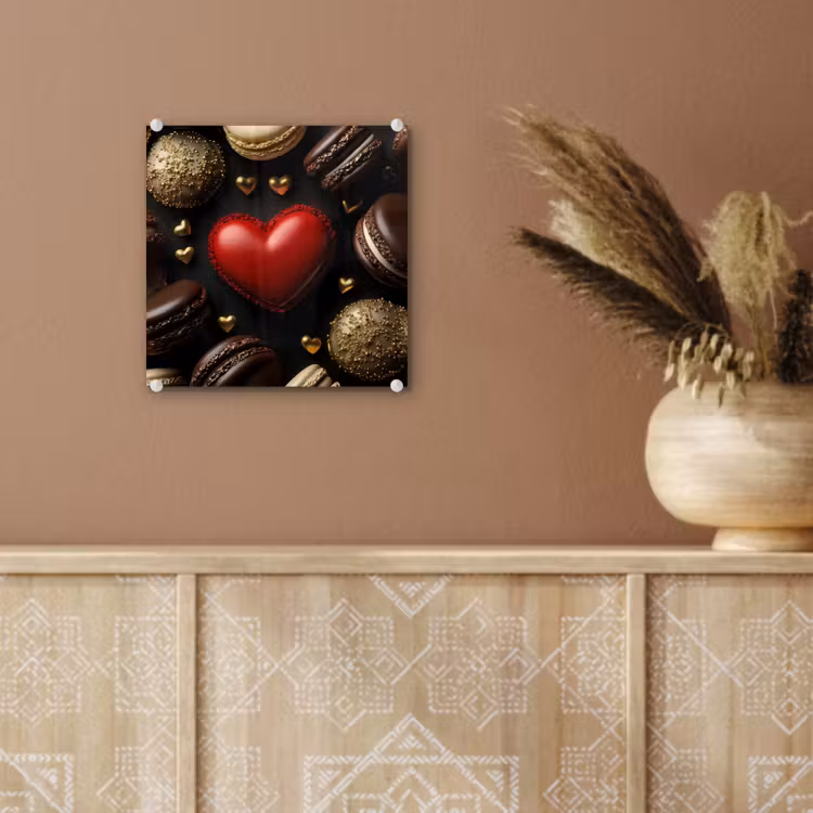 Glas schilderij - Macarons - Rood - Hart — 6