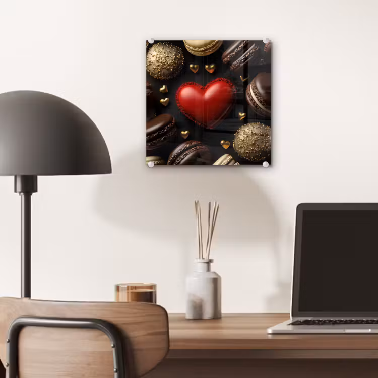 Glas schilderij - Macarons - Rood - Hart — 7