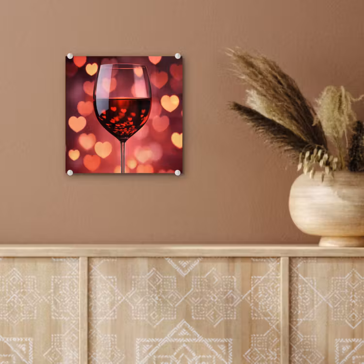 Glas schilderij - Rood - Wijn - Hartjes — 6