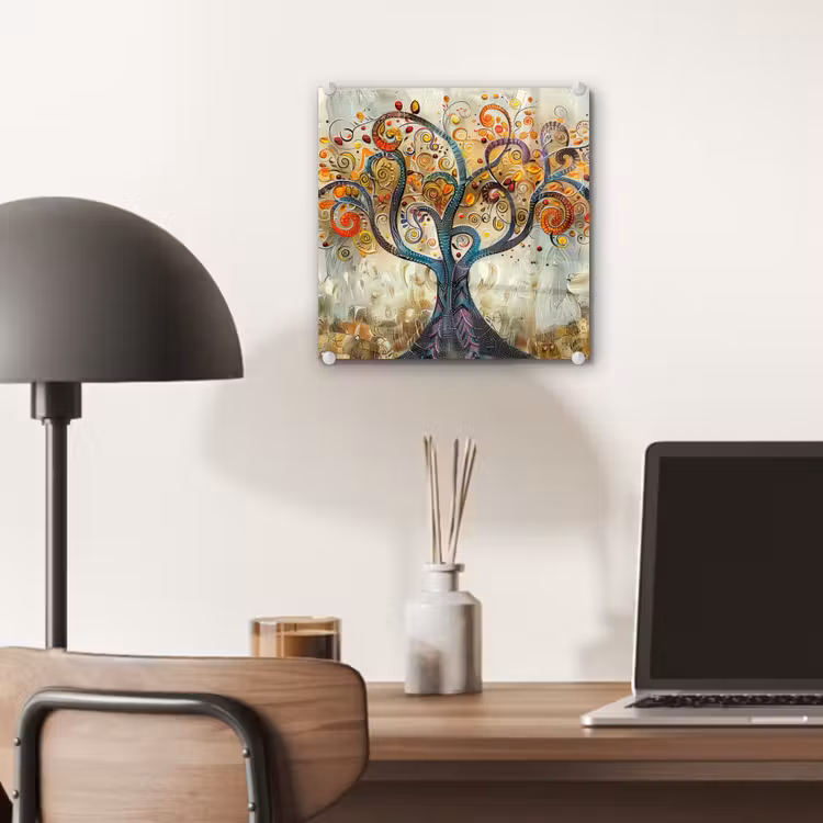 Glas schilderij - Kunst - Levensboom - Botanisch - Abstract — 7