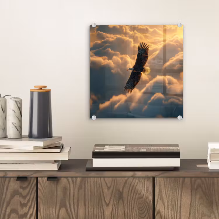 Glas schilderij - Adelaar - Wolken - Zon — 2