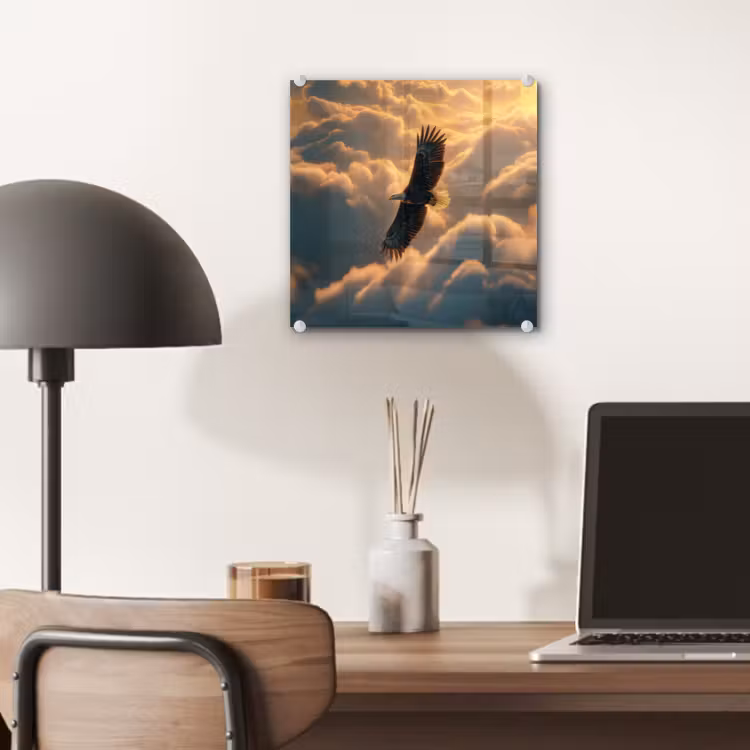 Glas schilderij - Adelaar - Wolken - Zon — 7