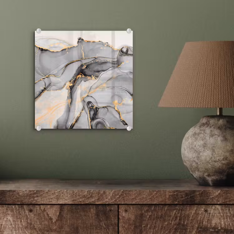 Glas schilderij - Marmer - Goud - Grijs — 3