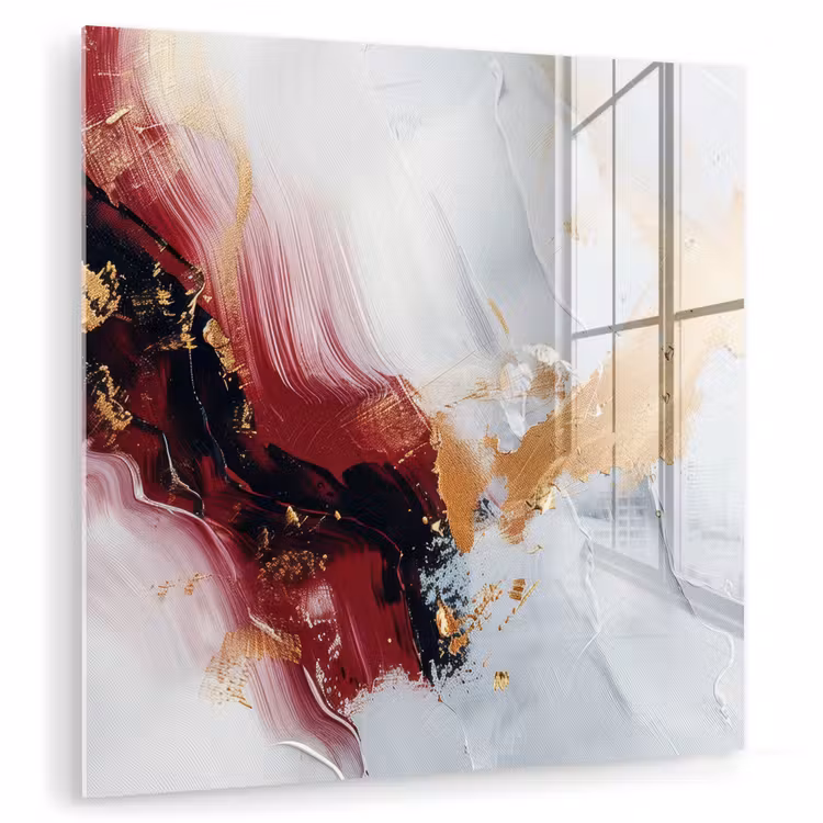 Glas schilderij - Rood - Abstract - Goud - Modern — 1