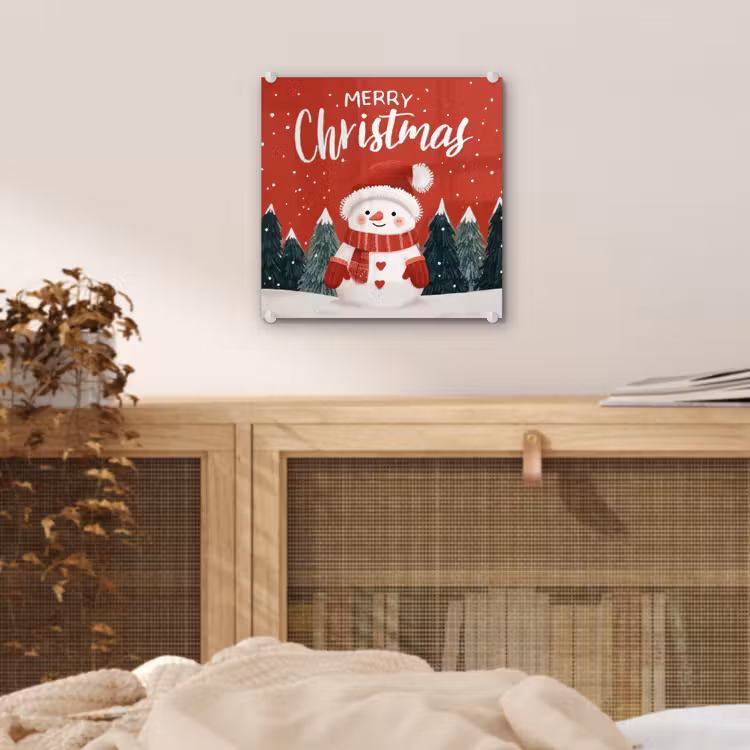 Glas schilderij - Kerstgroet - Sneeuw - Rood — 5