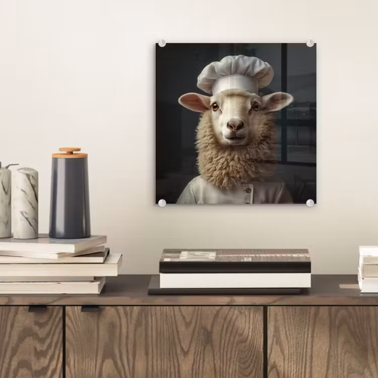 Glas schilderij - Schaap - Wol - Kok — 2