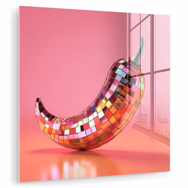 Glas schilderij - Peper - Disco - Rood - Glitter — 1
