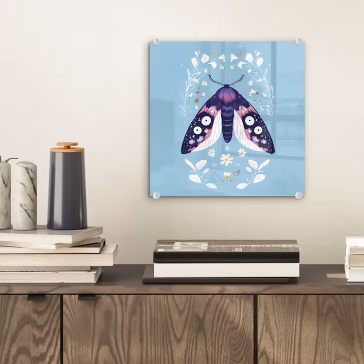 Glas schilderij - Bladeren - Wit - Vlinder - Insect — 2