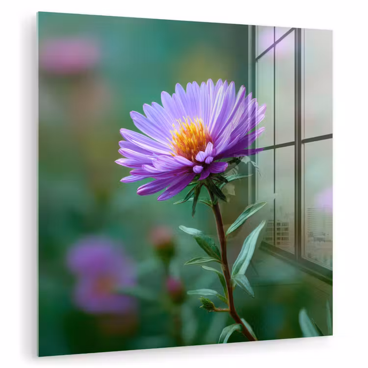 Glas schilderij - Aster - Paars - Bloem - Blaadjes — 1