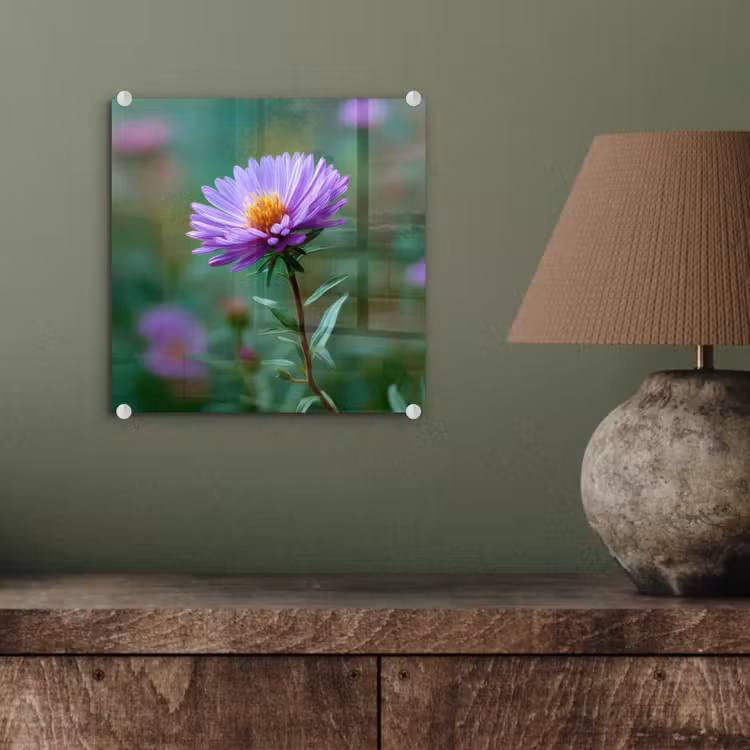 Glas schilderij - Aster - Paars - Bloem - Blaadjes — 4