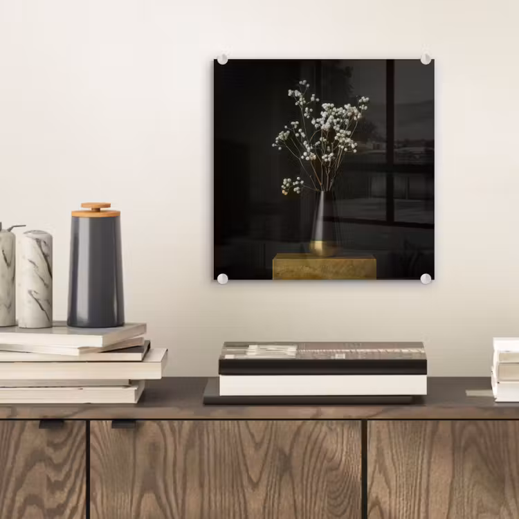 Glas schilderij - Bloembollen - Wit - Vaas - Minimalistisch — 2