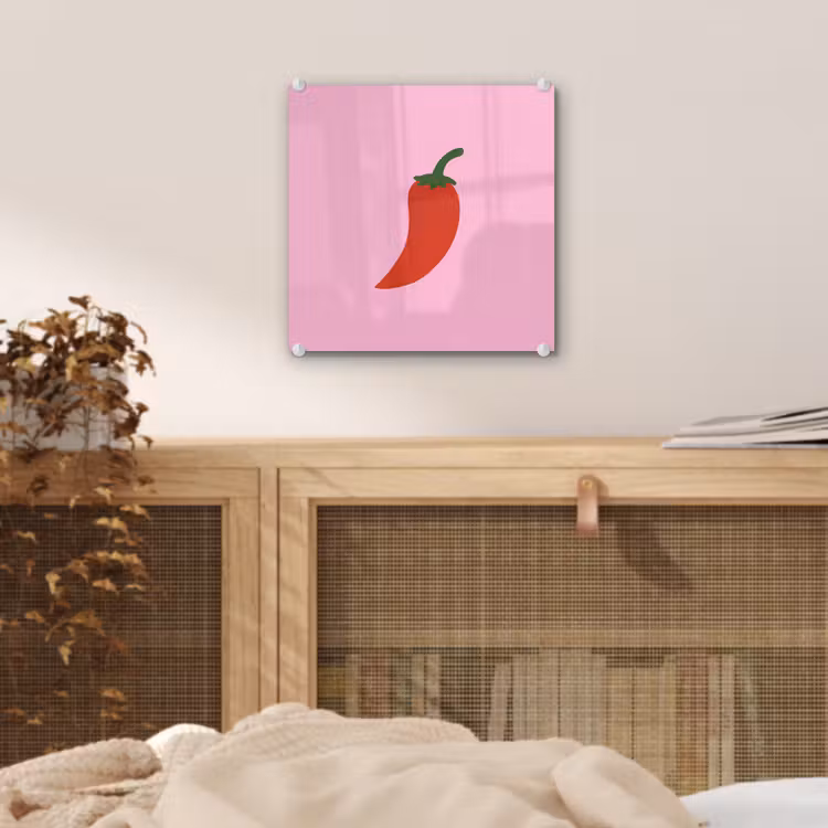 Glas schilderij - Peper - Rood - Illustratie — 5