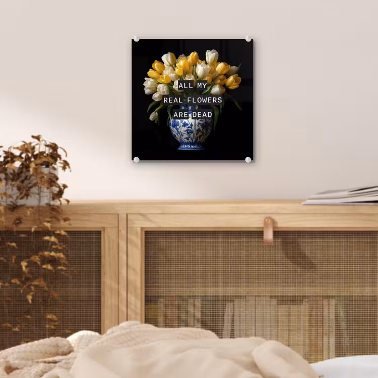 Glas schilderij - Quotes - Bloem - Tulp - Geel — 5