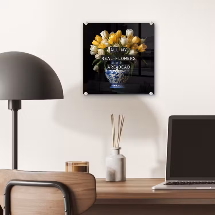 Glas schilderij - Quotes - Bloem - Tulp - Geel — 7