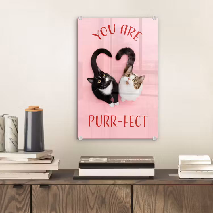 Glas schilderij - Kat - Hart - Tekst - Valentijn — 2