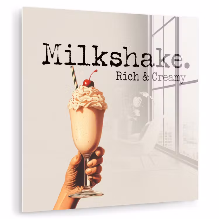 Glas schilderij - Milkshake - Kers - Rietje — 1