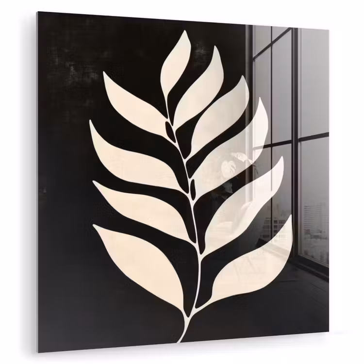 Glas schilderij - Blad - Wit - Minimalistisch — 1