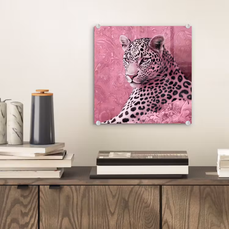 Glas schilderij - Panter - Luxe - Roze — 2