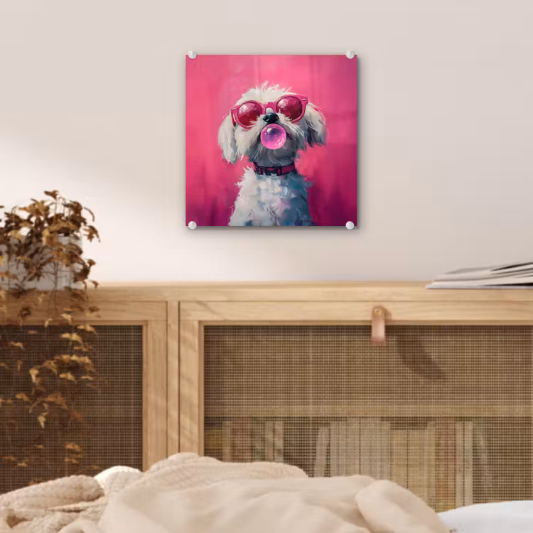 Glas schilderij - Pink - Hond - Bubbel — 5