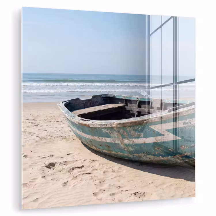 Glas schilderij - Boot - Zandstrand - Zee — 1