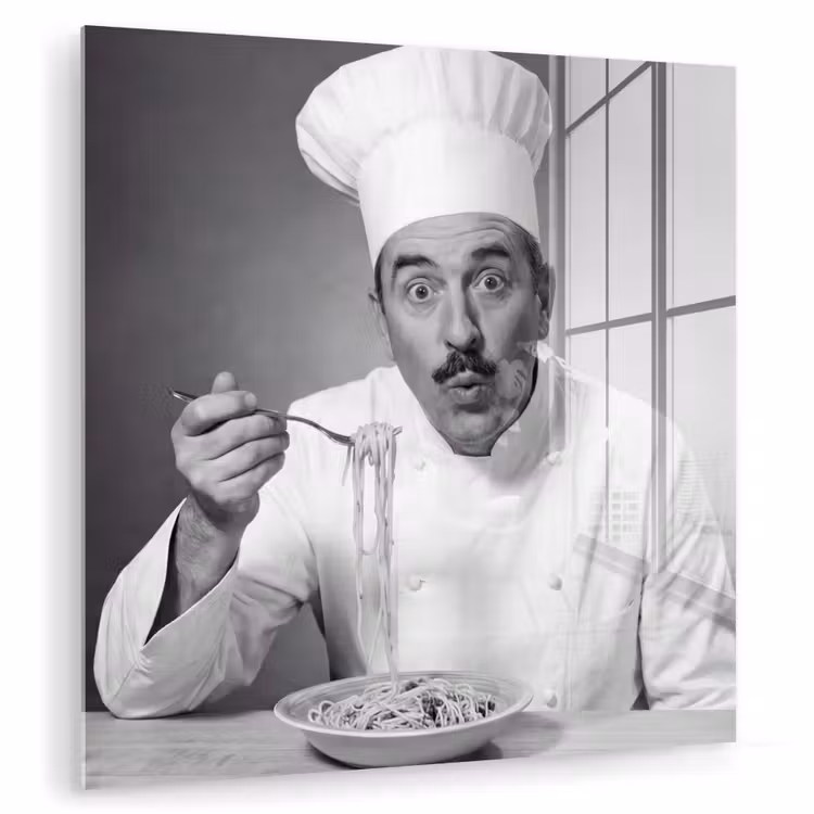 Glas schilderij - Chef - Spaghetti - Pasta — 1