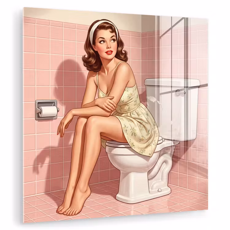 Glas schilderij - Roze - Retro - Vrouw — 1