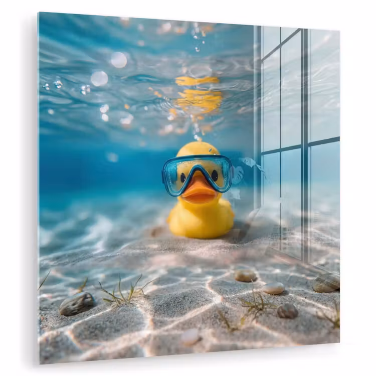 Glas schilderij - Duikbril - Eend - Water — 1