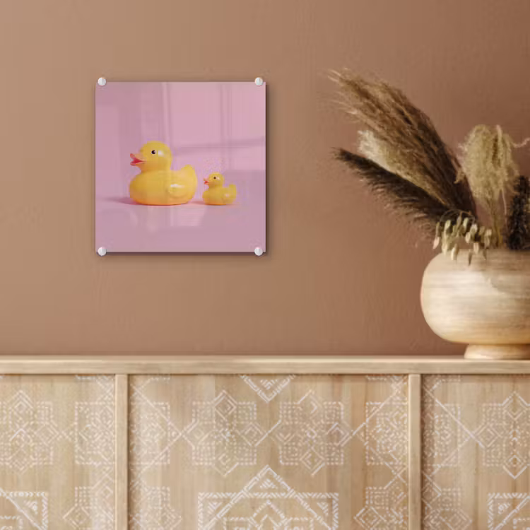 Glas schilderij - Eendjes - Vrolijk - Roze — 6